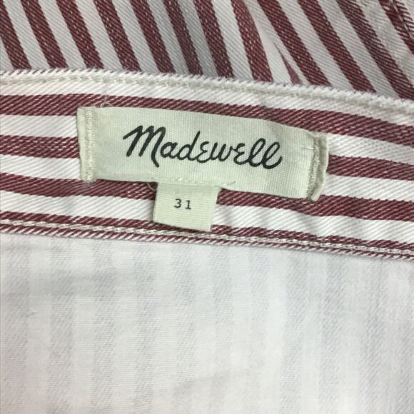 Madewell Button Front Stretch Denim Straight Dark Red Stripe Mini Skirt 31 6 8 - Picture 8 of 11
